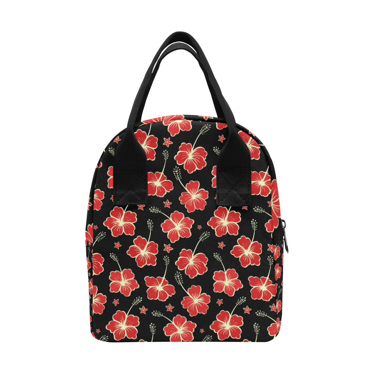 Red Hibiscus Pattern Print Design HB021 Insulated Lunch Bag