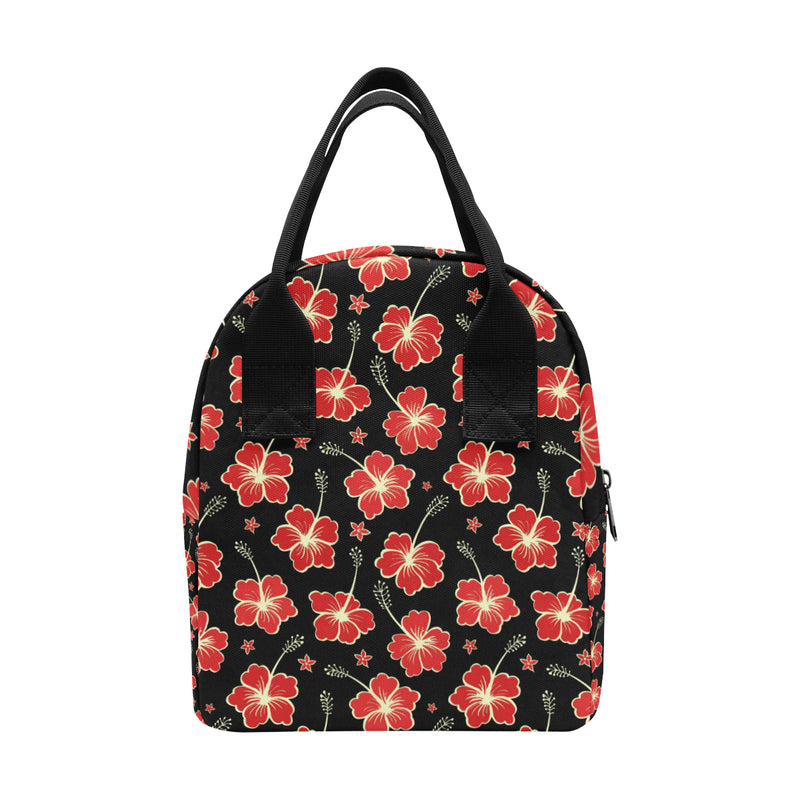 Red Hibiscus Pattern Print Design HB021 Insulated Lunch Bag