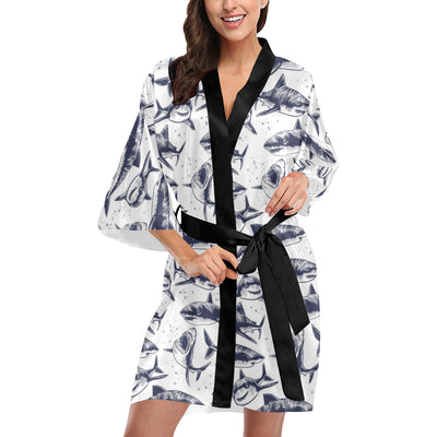 Great White Shark Pattern Print Design 02 Women's Short Kimono