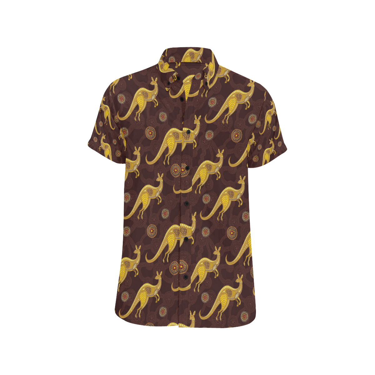 Kangaroos Aboriginal Pattern Print Design 08 Men's Short Sleeve Button Up Shirt