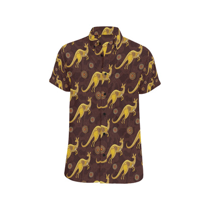 Kangaroos Aboriginal Pattern Print Design 08 Men's Short Sleeve Button Up Shirt