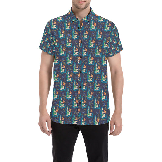 Aquarius Zodiac Pattern Print Design 03 Men's Short Sleeve Button Up Shirt