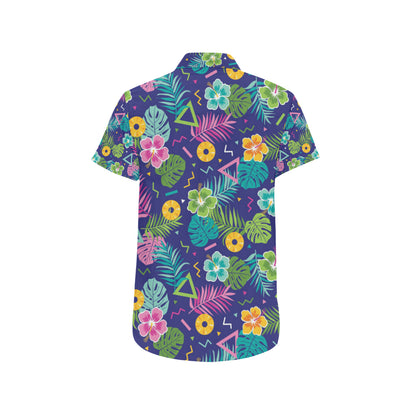 Hawaiian Themed Pattern Print Design H014 Men's Short Sleeve Button Up Shirt