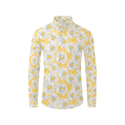 Daisy Yellow Watercolor Print Pattern Men's Long Sleeve Shirt