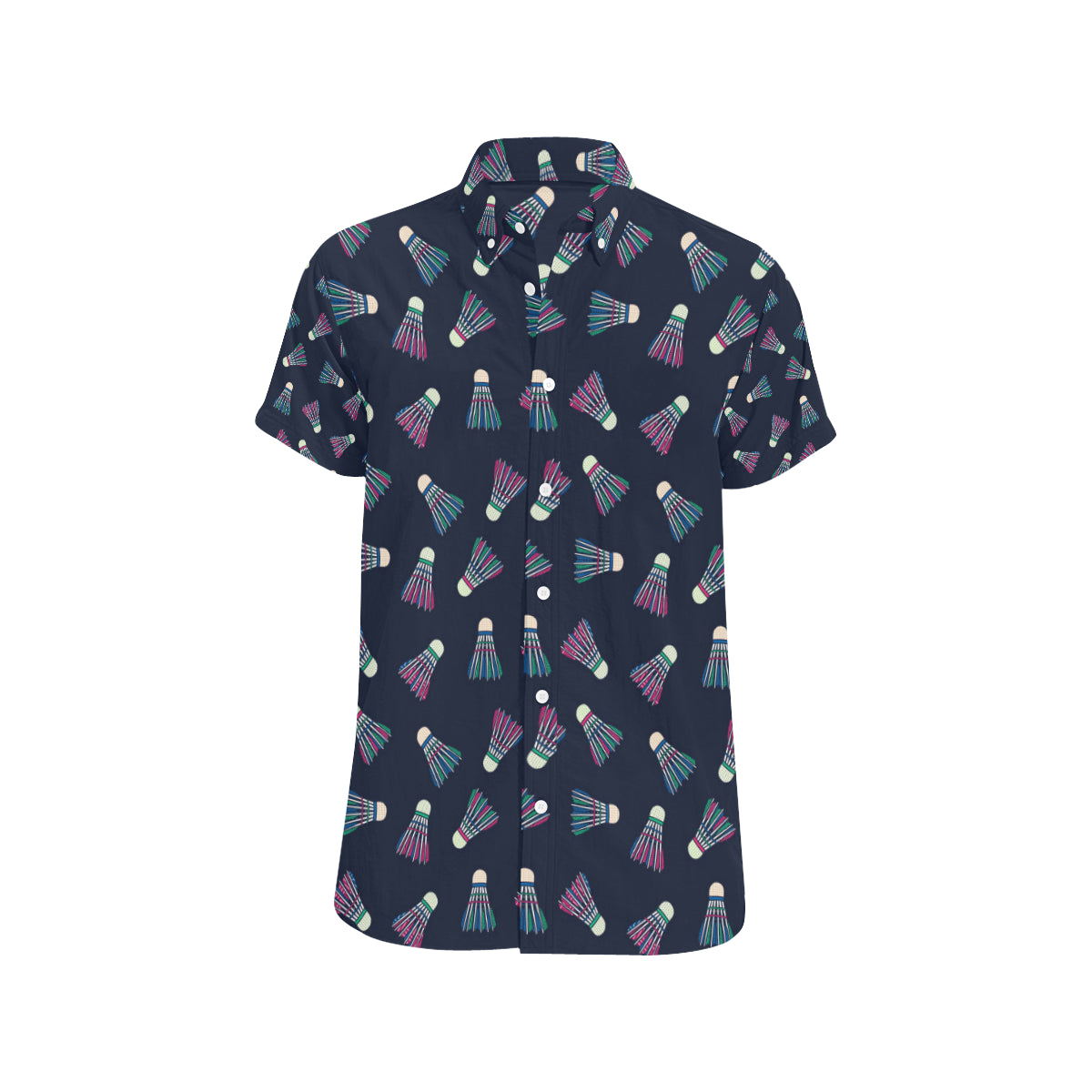 Badminton Ball Pattern Print Design 02 Men's Short Sleeve Button Up Shirt