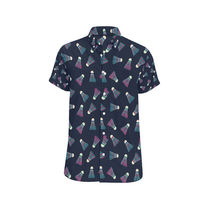 Badminton Ball Pattern Print Design 02 Men's Short Sleeve Button Up Shirt