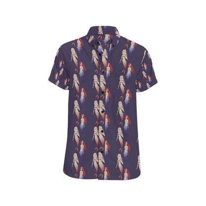 Mermaid Pattern Print Design 02 Men's Short Sleeve Button Up Shirt