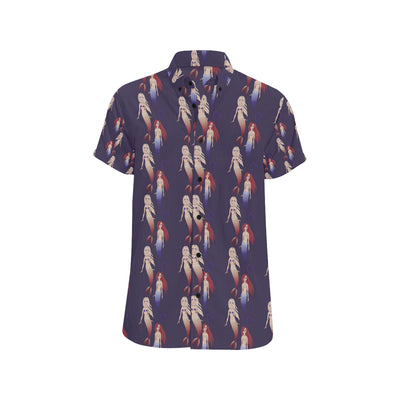 Mermaid Pattern Print Design 02 Men's Short Sleeve Button Up Shirt