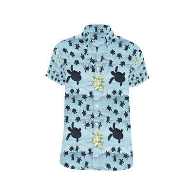 Sea Turtle Pattern Print Design T011 Men's Short Sleeve Button Up Shirt