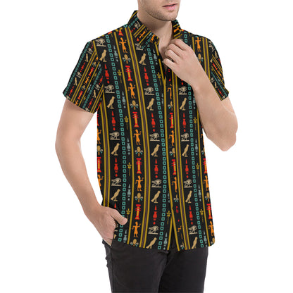 Eye of Horus Egypt Style Pattern Men's Short Sleeve Button Up Shirt