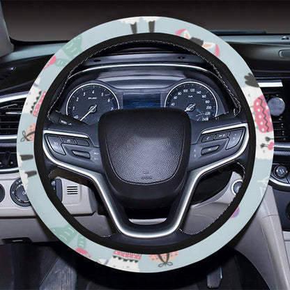 Llama Pattern Print Design 04 Steering Wheel Cover with Elastic Edge