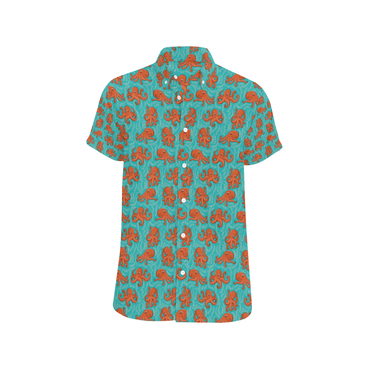 Octopus Cartoon Design Print Themed Men's Short Sleeve Button Up Shirt