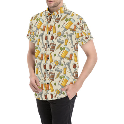 Beer Pattern Print Design 05 Men's Short Sleeve Button Up Shirt