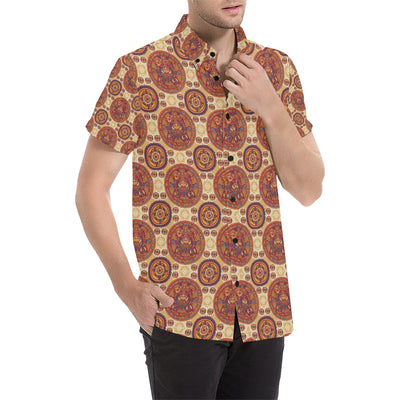 Calendar Aztec Pattern Print Design 01 Men's Short Sleeve Button Up Shirt