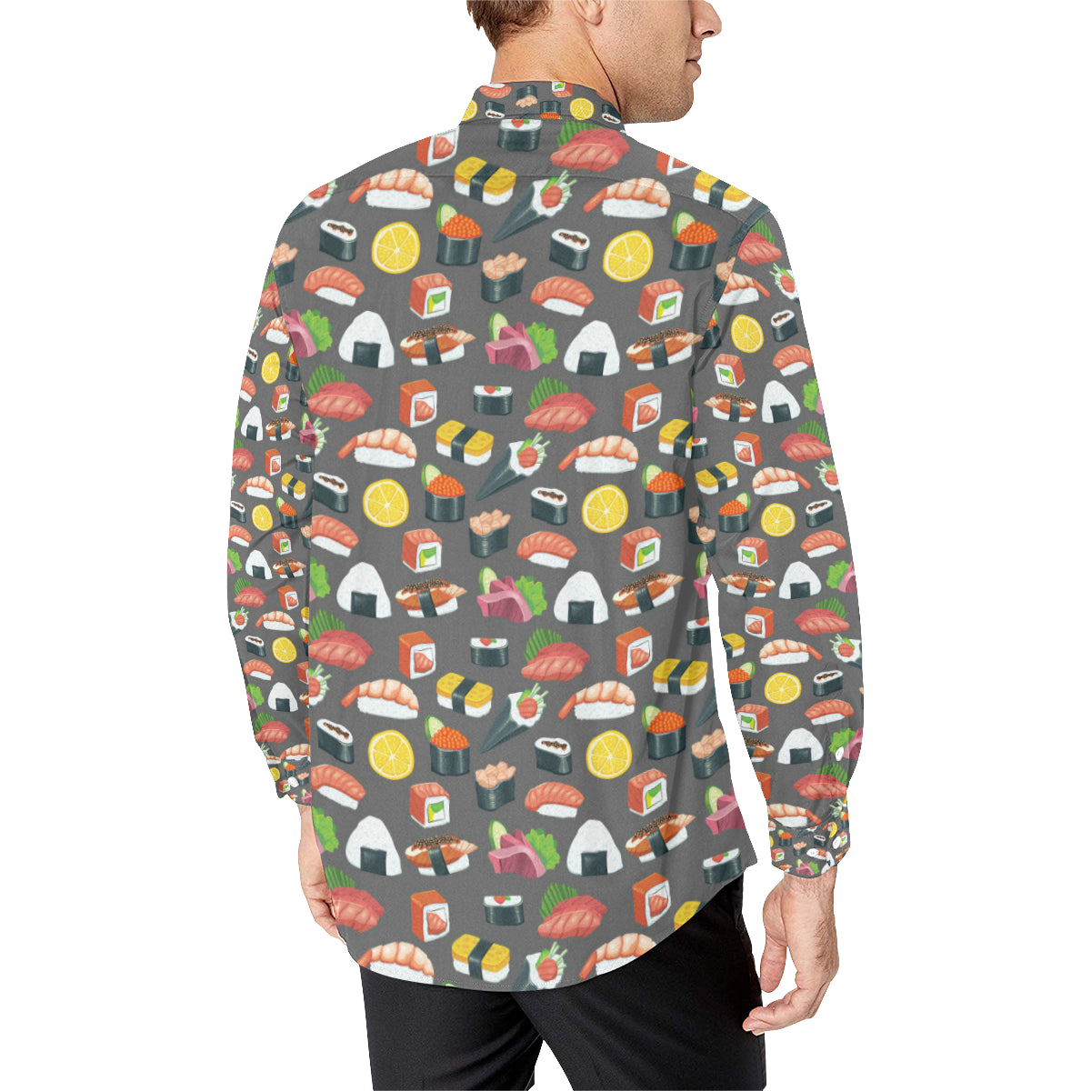 Sushi Pattern Print Men's Long Sleeve Shirt