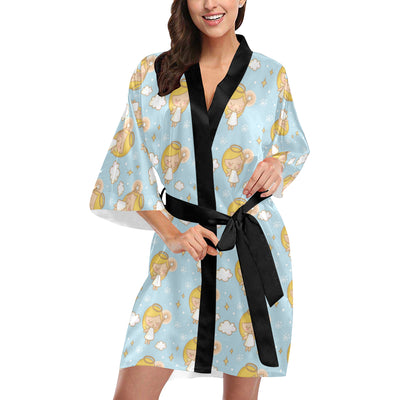 Angel Pattern Print Design 05 Women's Short Kimono