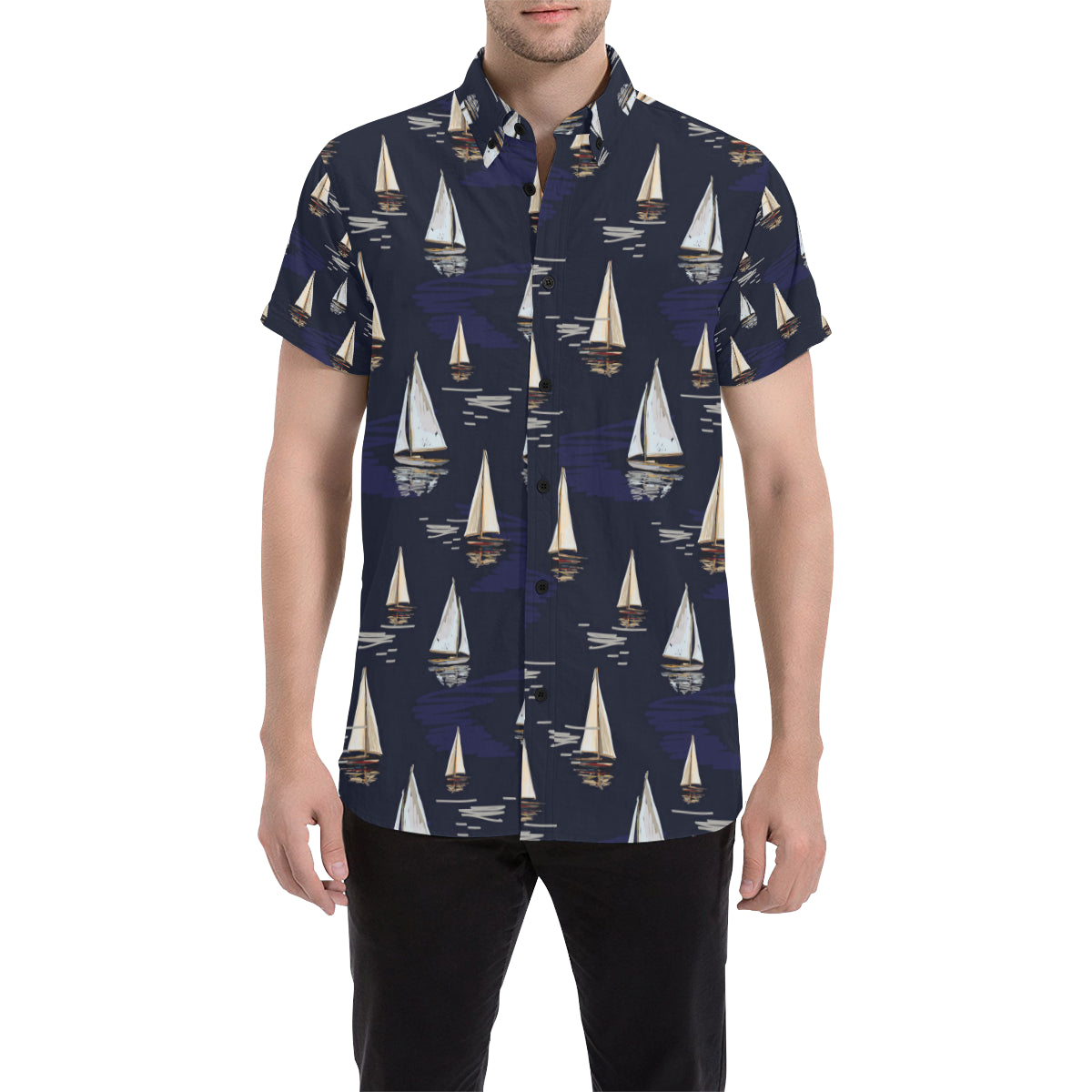 Sailing Ships Pattern Print Design A05 Men's Short Sleeve Button Up Shirt