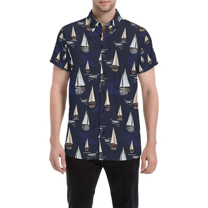 Sailing Ships Pattern Print Design A05 Men's Short Sleeve Button Up Shirt