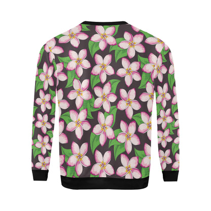 Pink Plumeria Pattern Print Design PM019 Men Long Sleeve Sweatshirt