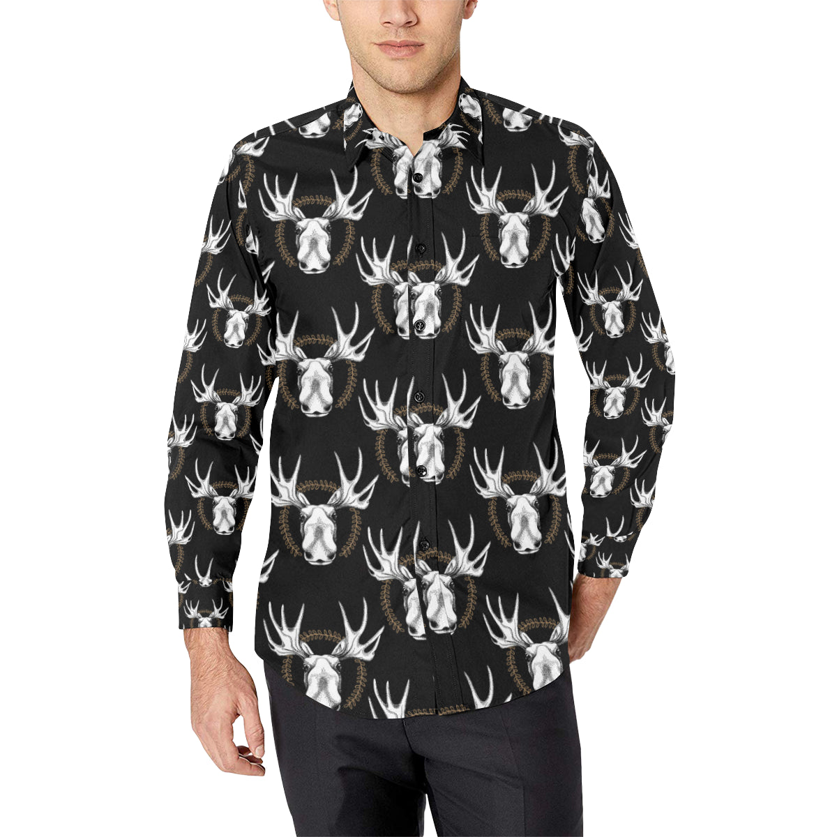 Moose Pattern Print Design 02 Men's Long Sleeve Shirt