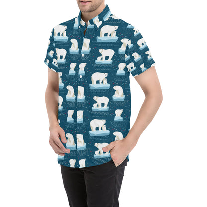 Polar Bear Pattern Print Design PB02 Men's Short Sleeve Button Up Shirt