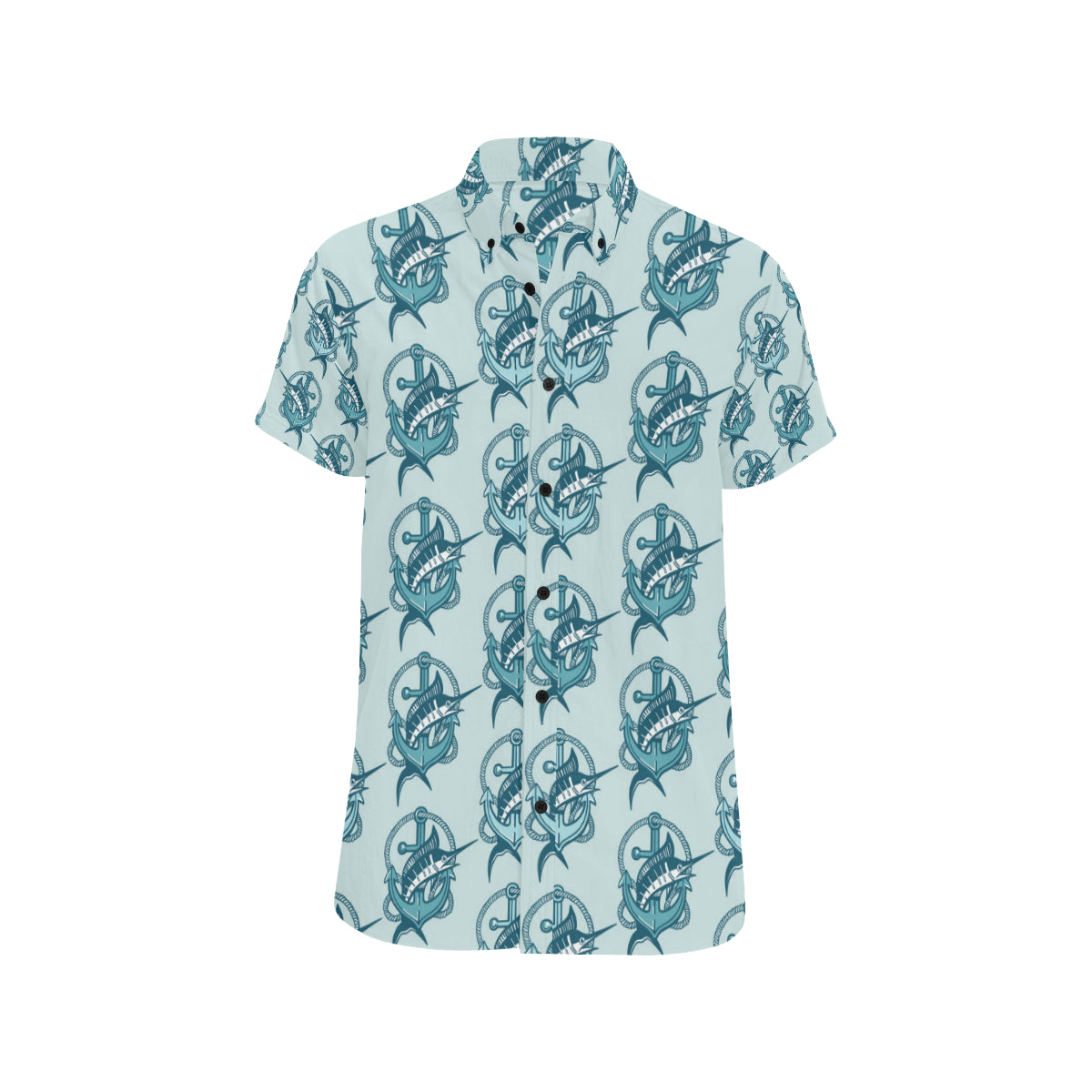 Swordfish Pattern Print Design 03 Men's Short Sleeve Button Up Shirt