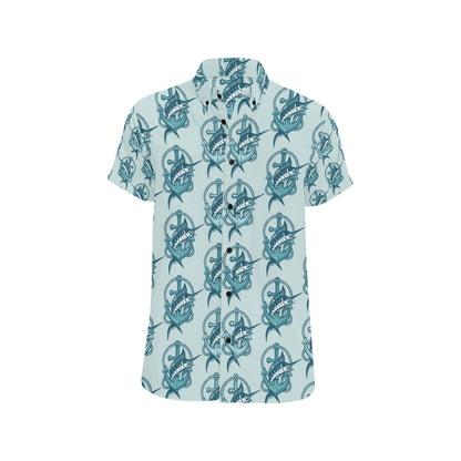 Swordfish Pattern Print Design 03 Men's Short Sleeve Button Up Shirt