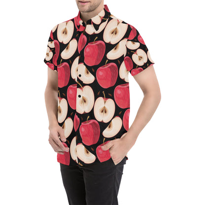 Apple Pattern Print Design AP02 Men's Short Sleeve Button Up Shirt
