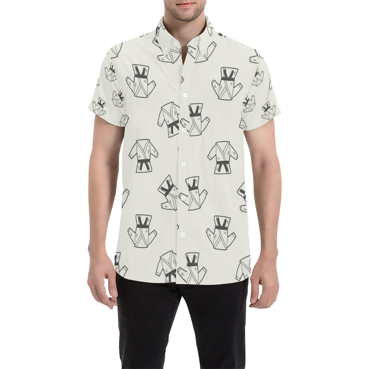Karate Pattern Print Design 01 Men's Short Sleeve Button Up Shirt