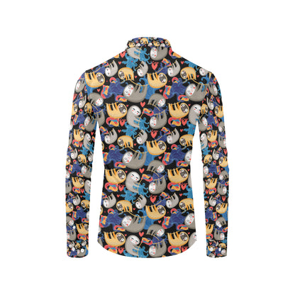 Sloth Cartoon Design Themed Print Men's Long Sleeve Shirt