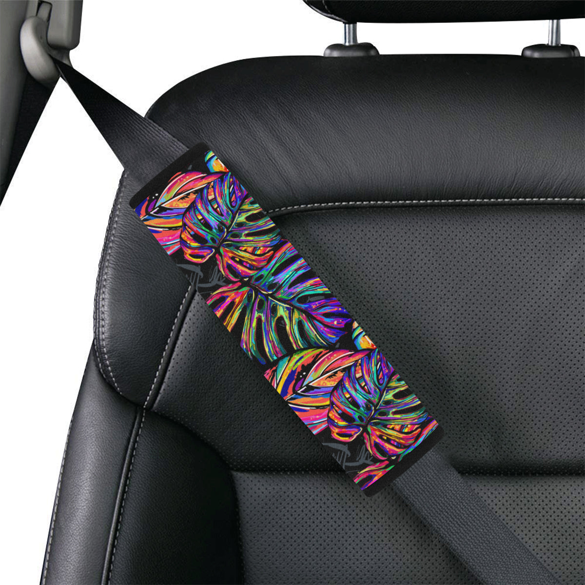 Neon Color Tropical Palm Leaves Car Seat Belt Cover