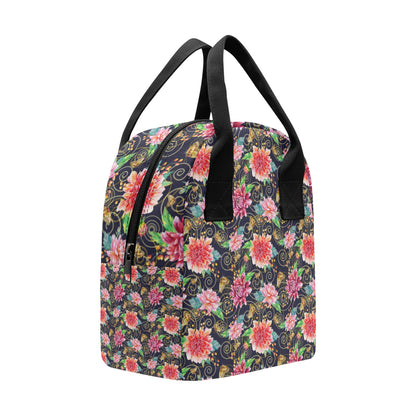 Dahlia Pattern Print Design DH02 Insulated Lunch Bag