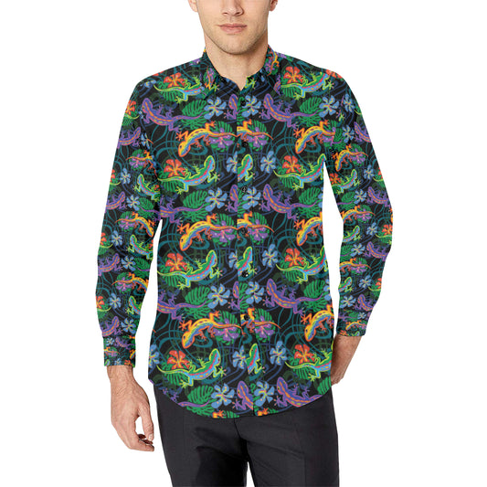 Gecko Colorful Pattern Print Design 01 Men's Long Sleeve Shirt