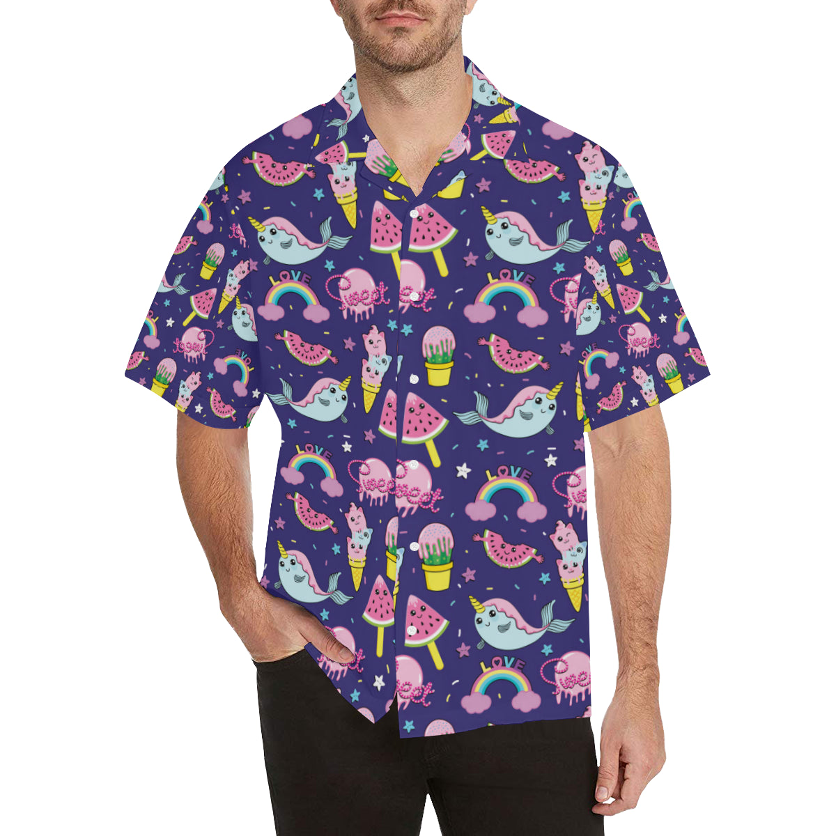 Narwhal Cute Pattern Print Design 02 Men's Hawaiian Shirt