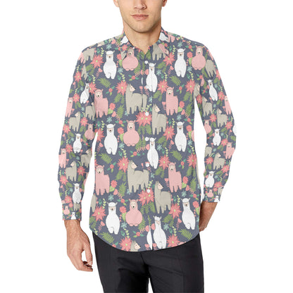 Alpaca Pattern Print Design 03 Men's Long Sleeve Shirt