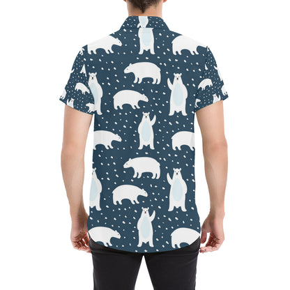 Polar Bear Pattern Print Design A02 Men's Short Sleeve Button Up Shirt
