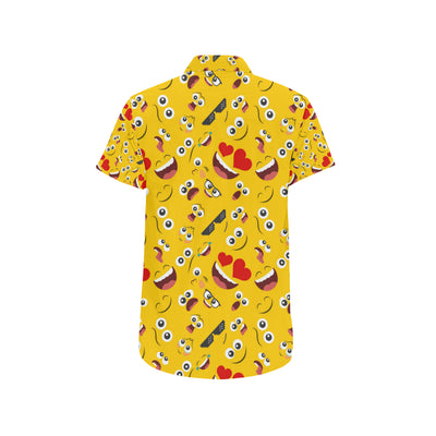 Emoji Face Print Pattern Men's Short Sleeve Button Up Shirt