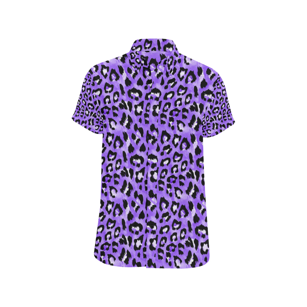 Leopard Purple Skin Print Men's Short Sleeve Button Up Shirt