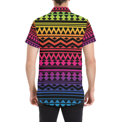 Rainbow Tribal Pattern Print Design A02 Men's Short Sleeve Button Up Shirt