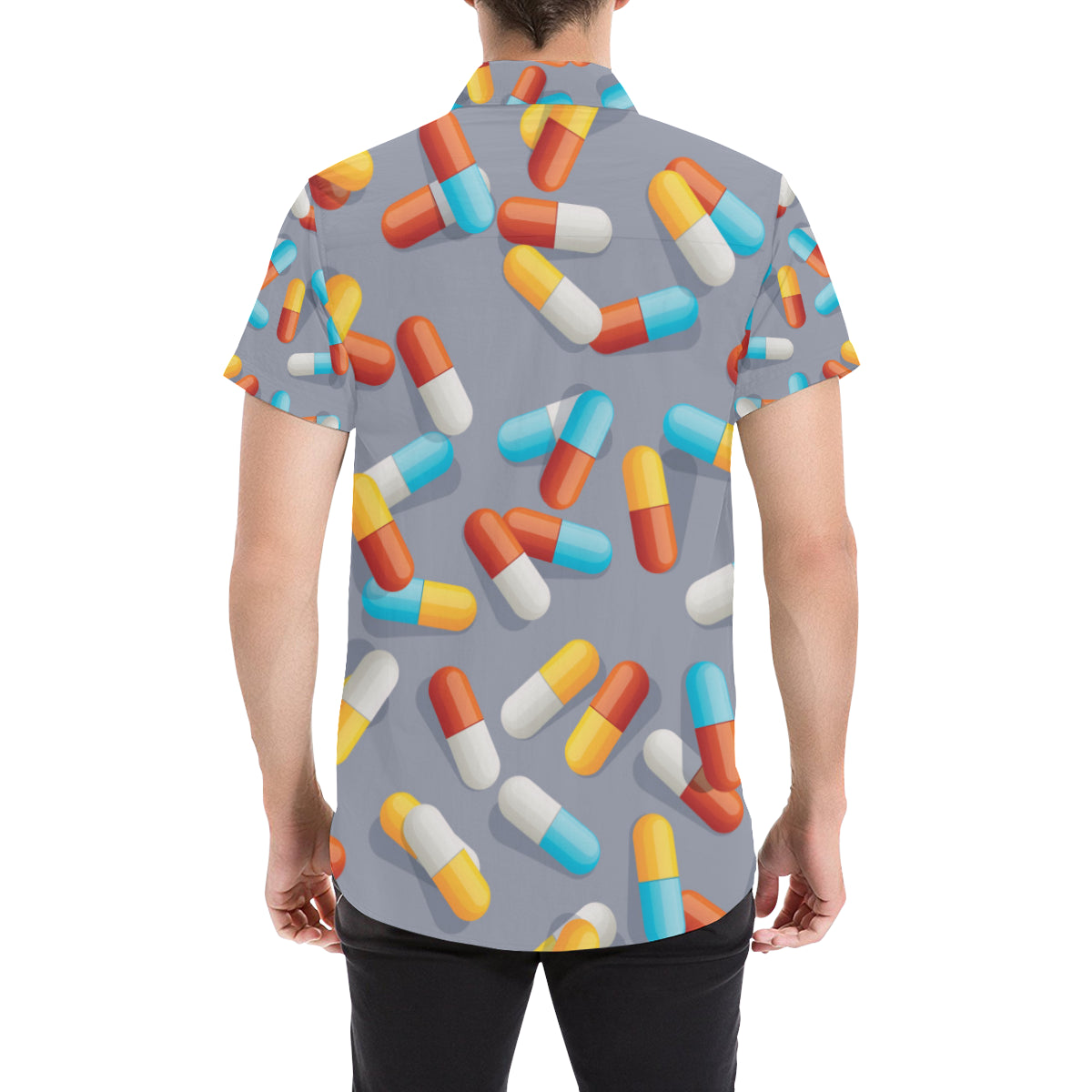 Pill Pattern Print Design A01 Men's Short Sleeve Button Up Shirt