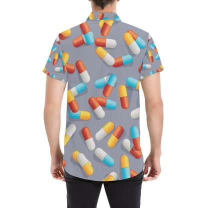 Pill Pattern Print Design A01 Men's Short Sleeve Button Up Shirt