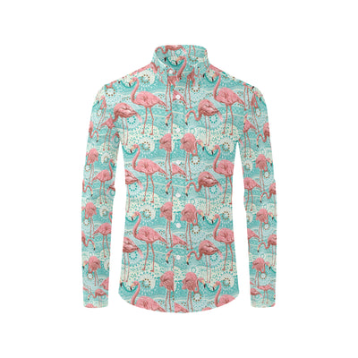 Flamingo Background Themed Print Men's Long Sleeve Shirt
