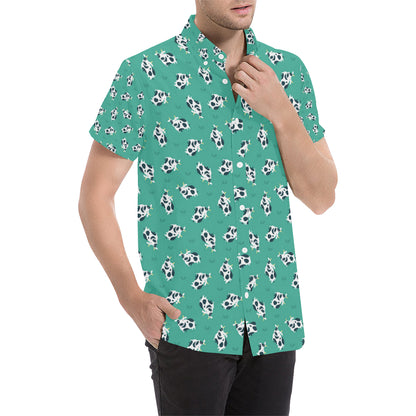 Cow Pattern Print Design 03 Men's Short Sleeve Button Up Shirt
