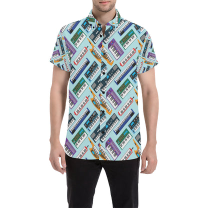 Synthesizer Pattern Print Design 02 Men's Short Sleeve Button Up Shirt