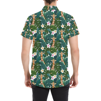 Giraffe Jungle Design Print Men's Short Sleeve Button Up Shirt