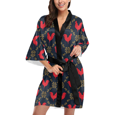 Rooster Pattern Print Design A02 Women's Short Kimono