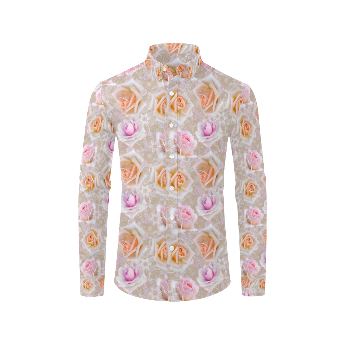 Rose Pattern Print Design RO011 Men's Long Sleeve Shirt