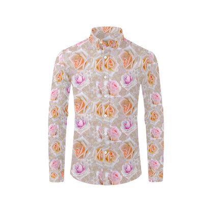 Rose Pattern Print Design RO011 Men's Long Sleeve Shirt