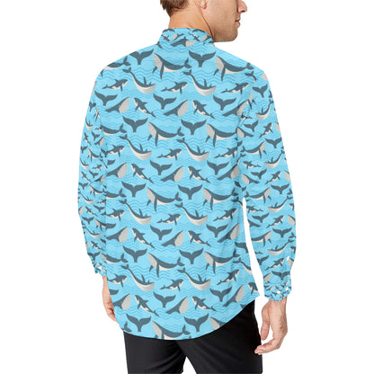 Whale Pattern Design Themed Print Men's Long Sleeve Shirt