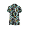 Gold Glitter Cyan Tropical Palm Leaves Men's Short Sleeve Button Up Shirt